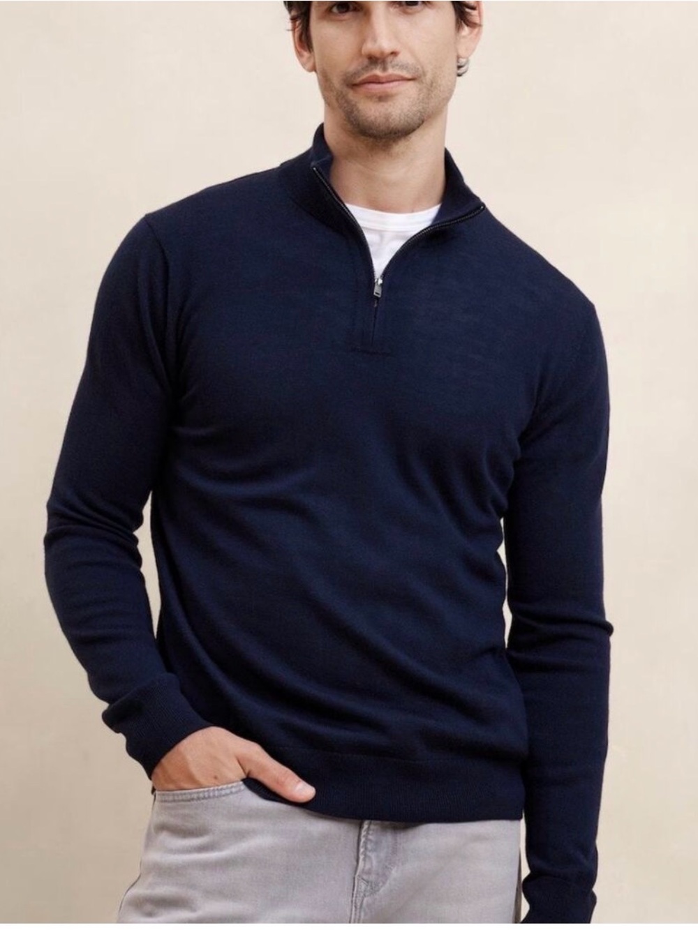 Banana Republic Deep Navy Half-Zip Mock Collar Sweater